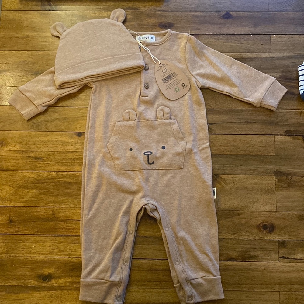 6-9 months bear and rabbit bodysuit with matching hat